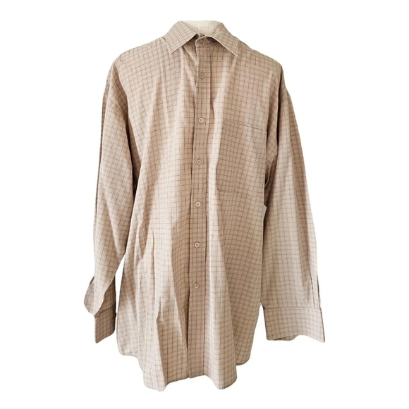 Monsieur Givenchy Men's Beige Checkered Shirt 17 Button Up Long Sleeve Shirt - Picture 1 of 4